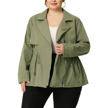 MODA NOVA Juniors Plus Size  Zipper Drawstring Boyfriend Jacket Green 2X