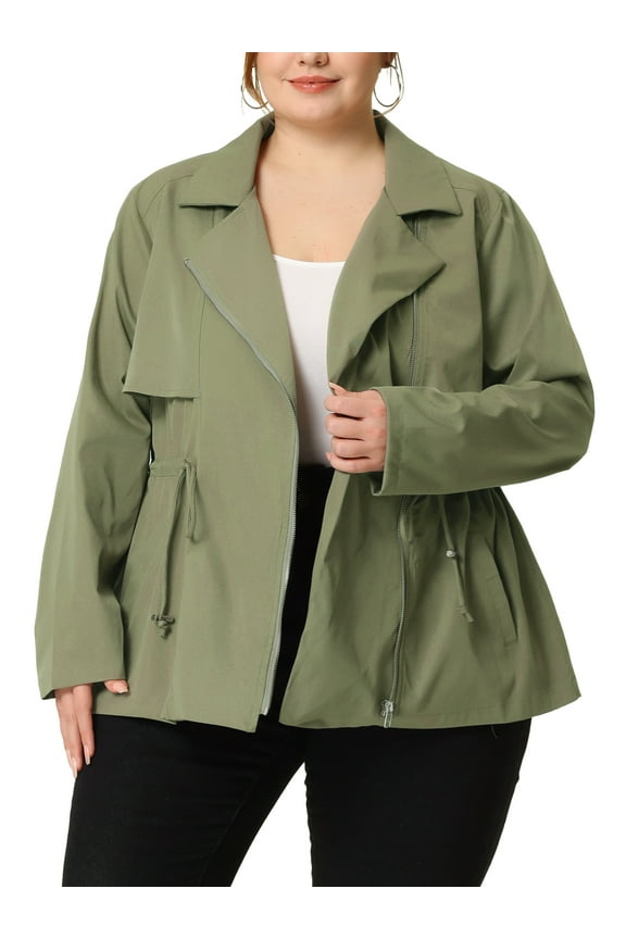 Juniors Plus Size  Zipper Drawstring Boyfriend Jacket Green 4X