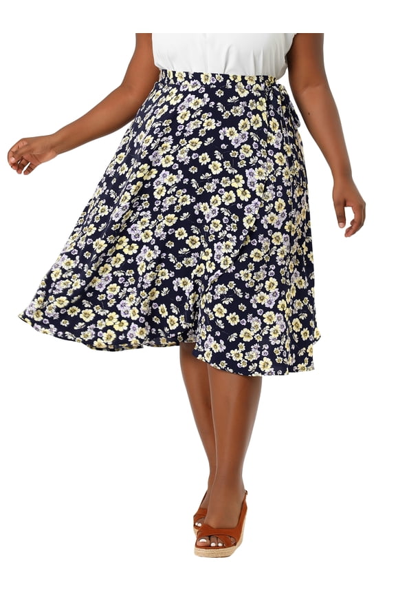 Juniors' Plus Summer A-Line Ruffled Hem Wrap Midi Skirt