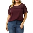 thumbnail image 1 of MODA NOVA Juniors Plus Summer Tops Panel Dots Short Sleeve Blouse Burgundy 4X, 1 of 5