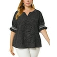 thumbnail image 1 of MODA NOVA Juniors Plus Summer Tops Pin Dots V Neck Floral Blouses 2X Black, 1 of 8