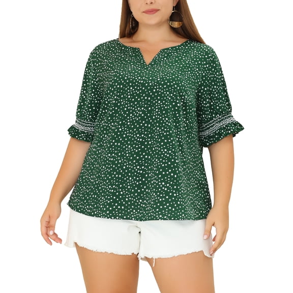 MODA NOVA Juniors Plus Summer Tops Pin Dots V Neck Floral Blouses
