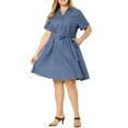 thumbnail image 1 of MODA NOVA Juniors' Plus Wrap Belted High Waist Chambray Midi Dress, 1 of 6