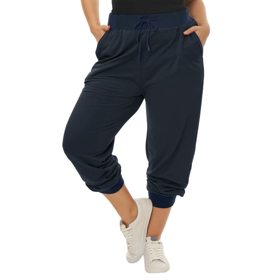 MODA NOVA Juniors' Plus Yoga Loose Casual Drawstring Harem Jogger Pant Dark Blue 17