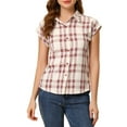 thumbnail image 1 of MODA NOVA Juniors Point Collar Short Cap Sleeves Plaids Button Down Shirt, 1 of 6