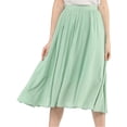 thumbnail image 1 of MODA NOVA Juniors Polka Dots Elastic Waist Flowy A-Line Midi Pleated Skirt Light Green L, 1 of 7