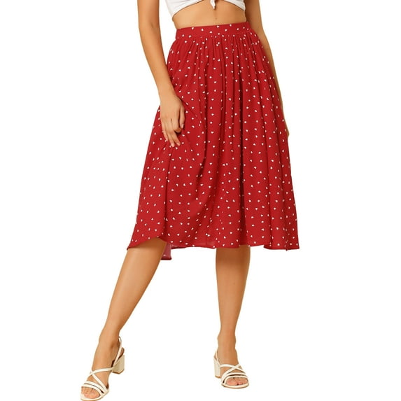 MODA NOVA Juniors Polka Dots Elastic Waist Flowy A-Line Midi Pleated Skirt