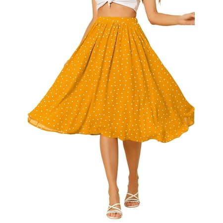 MODA NOVA Juniors Polka Dots Elastic Waist Flowy A-Line Midi Pleated Skirt