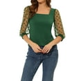 thumbnail image 1 of MODA NOVA Juniors Polka Dots Square Neck Semi Sheer Mesh 3/4 Sleeves Blouse, 1 of 6