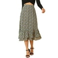 thumbnail image 1 of MODA NOVA Juniors Printed Elastic High Waist Ruffled Hem Zipper Midi Skirt, 1 of 6