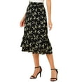 thumbnail image 1 of MODA NOVA Juniors Printed Elastic High Waist Ruffled Hem Zipper Midi Skirt, 1 of 5