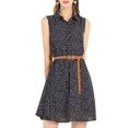 thumbnail image 1 of MODA NOVA Juniors Printed Half Placket Sleeveless Belted Dress Dark Blue-Brown Print XS, 1 of 6