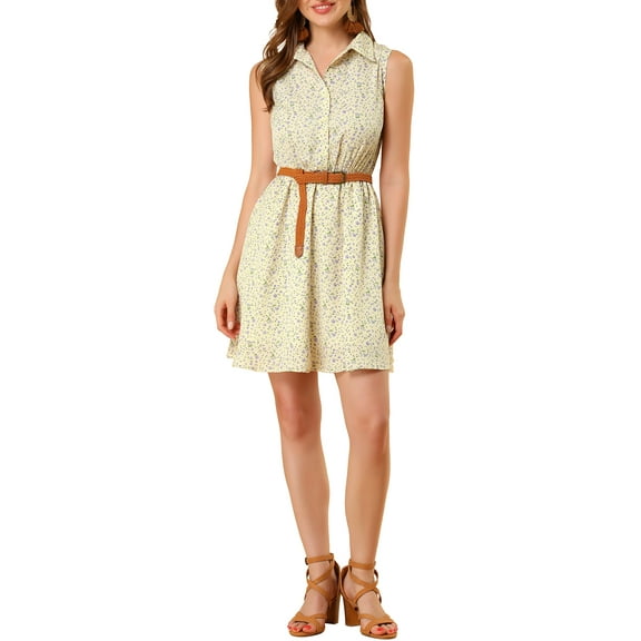 MODA NOVA Juniors Printed Half Placket Sleeveless Belted Dress