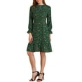 thumbnail image 1 of MODA NOVA Juniors Printed Long Sleeves Keyhole Neck Ruffle Hem Midi Dresses XS Green, 1 of 8