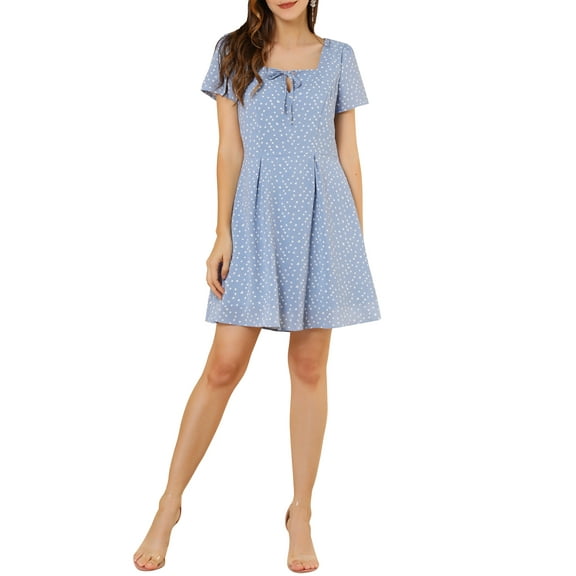 MODA NOVA Juniors Printed Square Neck Short Sleeve A-Line Prom Dress