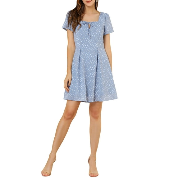 MODA NOVA Juniors Printed Square Neck Short Sleeve A-Line Prom Dress