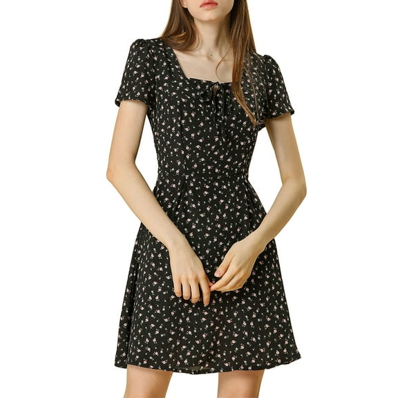 MODA NOVA Juniors Printed Square Neck Short Sleeve A-Line Prom Dress