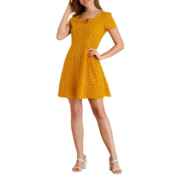 MODA NOVA Juniors Printed Square Neck Short Sleeve A-Line Prom Dress