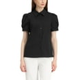 thumbnail image 1 of MODA NOVA Juniors Puff Sleeve Turn Down Collared Work Office Button Down Shirt Black S, 1 of 5
