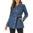 thumbnail image 1 of MODA NOVA Juniors Raglan Sleeves Button Up Tie Belt Waist Boyfriend Denim Jacket Medium Blue M, 1 of 7
