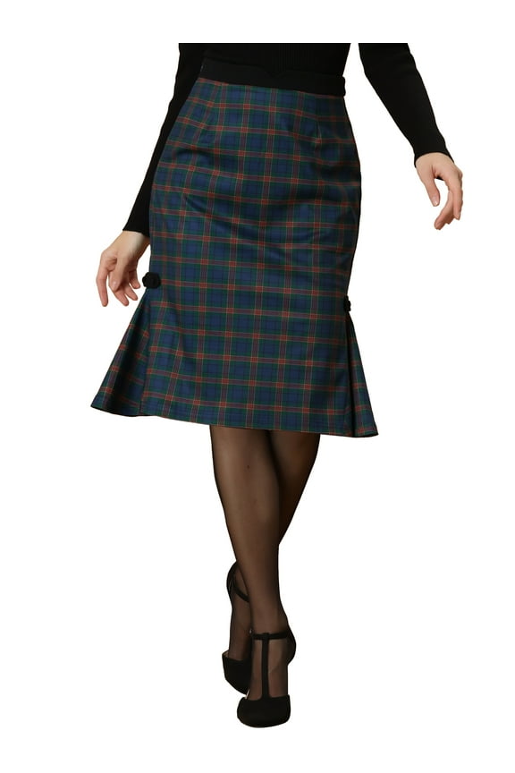 Juniors Retro Plaid Print Fishtail Mermaid Midi Skirt