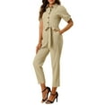 thumbnail image 1 of MODA NOVA Juniors Romper Turndown Collar Button up Tie Waist Cargo Jumpsuit, 1 of 6
