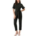 thumbnail image 1 of MODA NOVA Juniors Romper Turndown Collar Button up Tie Waist Cargo Jumpsuit, 1 of 6