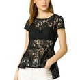 thumbnail image 1 of MODA NOVA Juniors Round Neck Cap Sleeves High Low Hem Lace A Line Peplum Blouse, 1 of 7
