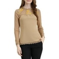 thumbnail image 1 of MODA NOVA Juniors Round Neck Casual Blouses Lace Floral Long Sleeve Chiffon Top Khaki XL, 1 of 7