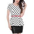 thumbnail image 1 of MODA NOVA Juniors Round Neck Short Sleeves Polka Dots Peplum Blouse with Belt, 1 of 7