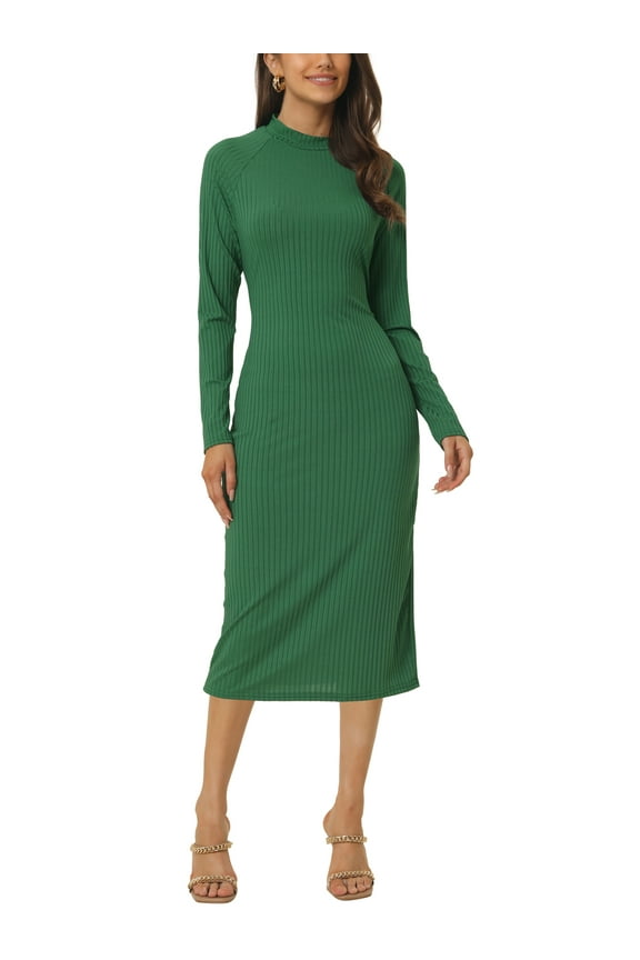 Juniors Round Neck Twist Back Long Sleeve Cable Knit Cut Out Bodycon Midi Dress
