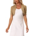 thumbnail image 1 of MODA NOVA Juniors Ruched Short Sleeve Shrugs Bolero Cropped Open Front Cardigan, 1 of 5