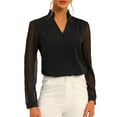 thumbnail image 1 of MODA NOVA Juniors Ruffle High Neck Shirt Button Decor Sheer Long Sleeve Blouse Tops, 1 of 5