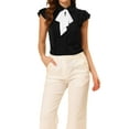 thumbnail image 1 of MODA NOVA Juniors Ruffled Bow Tie Peter Pan Collar Button Down Chiffon Shirt, 1 of 5