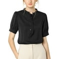 thumbnail image 1 of MODA NOVA Juniors Ruffled Button Down Shirt Short Sleeves Solid Work Office Blouse, 1 of 7