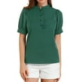 thumbnail image 1 of MODA NOVA Juniors Ruffled Button Down Shirt Short Sleeves Solid Work Office Blouse, 1 of 7