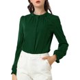thumbnail image 1 of MODA NOVA Juniors Ruffled Trim Button Down Stand Collar Long Sleeve Blouse Top, 1 of 7