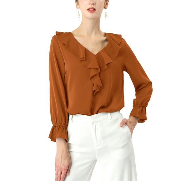 MODA NOVA Juniors Ruffled V Neck Bracelet Sleeve Elegant Chiffon Blouse