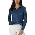 thumbnail image 1 of MODA NOVA Juniors Satin Blouse Long Sleeve Work Office Button Down Shirt Top Dark Blue 2XL, 1 of 6