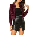 thumbnail image 1 of MODA NOVA Juniors Sequin Sparkle Zipper Cropped Bomber Jacket, 1 of 6