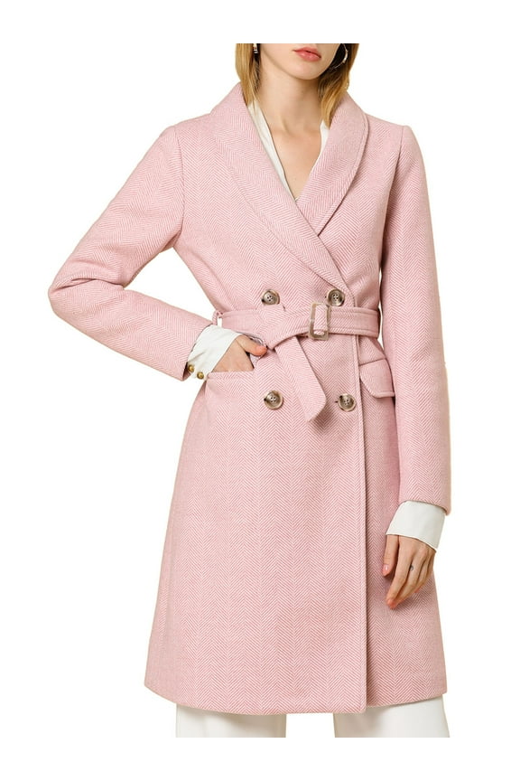 Juniors Shawl Collar Double Breasted Chevron Belt Leisure Long Blazer