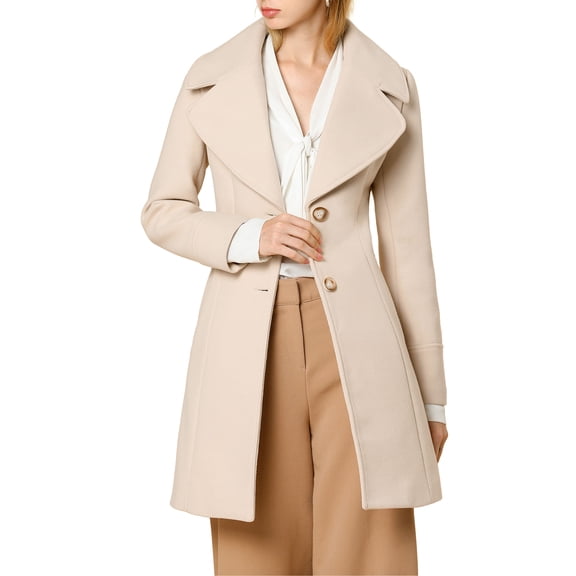 MODA NOVA Juniors Shawl Collar Single Breasted Mid-Thigh Winter Overcoat Beige L
