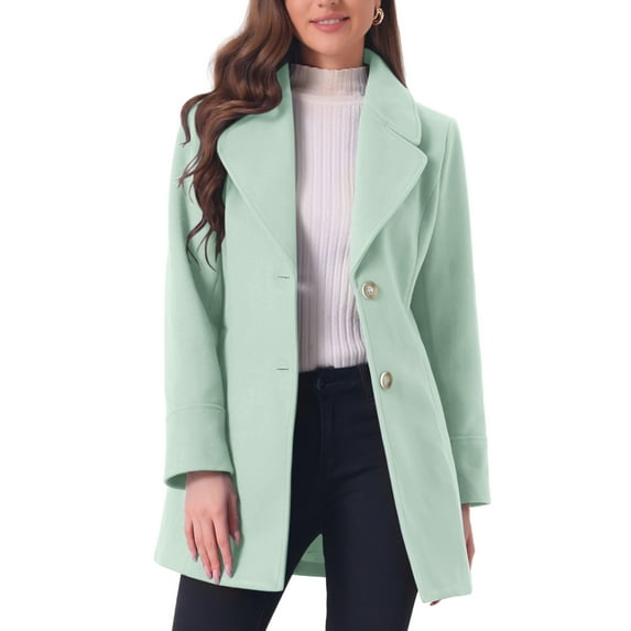 MODA NOVA Juniors Shawl Collar Single Breasted Mid-Thigh Winter Overcoat Green XL