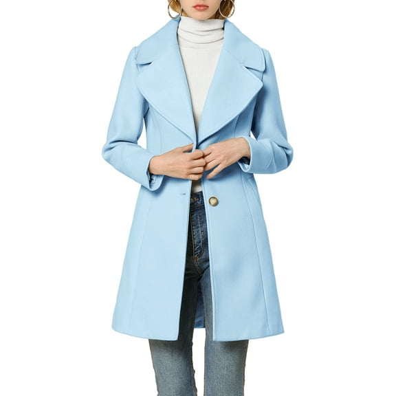 MODA NOVA Juniors Shawl Collar Single Breasted Mid-Thigh Winter Overcoat Light Blue S