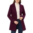 thumbnail image 1 of MODA NOVA Juniors Shawl Collar Single Breasted Mid-Thigh Winter Overcoat Purplish Red XS, 1 of 6