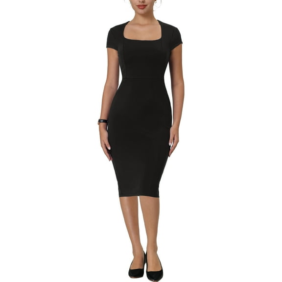 MODA NOVA Juniors Sheath Dress Square Neck Cap Sleeve Wear-to-Work Pencil Midi Dresses
