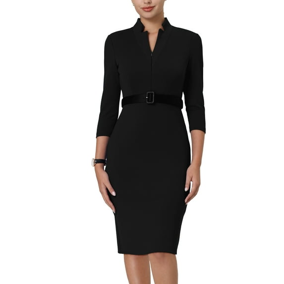 MODA NOVA Juniors Sheath Dress Zipper Collar Pencil Wear-to-Work Dress