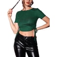 thumbnail image 1 of MODA NOVA Juniors Shimmer Glitter Drawstring Side Slim Fit Stretchy Shiny Crop Top, 1 of 5