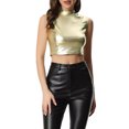 thumbnail image 1 of MODA NOVA Juniors Shiny Sleeveless Holographic Metallic Crop Top Light Gold XL, 1 of 4
