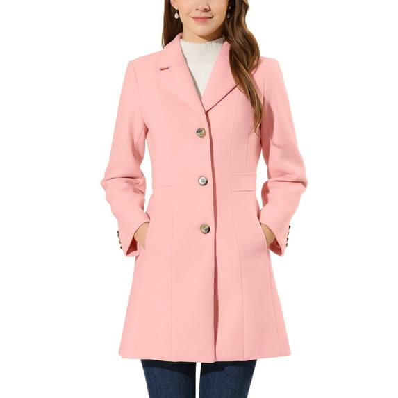 MODA NOVA Juniors Single Breasted Notched Lapel Long Sleeve Long Overcoat Pink XL